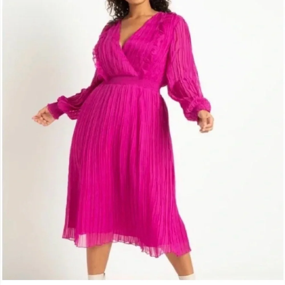 Eloquii Vibrant Fuchsia Long Sleeve Dress - Picture 1 of 6